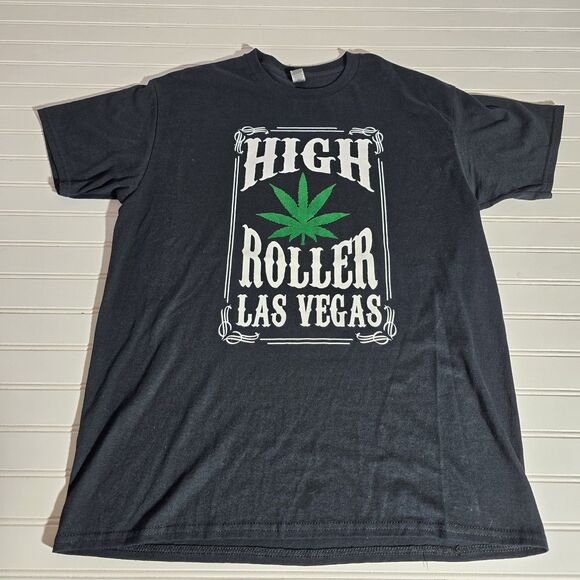 Gilden Other - Las Vegas High Rolles T-shirt 420 Weed Pot Leaf Smoking Marijuana Men's Size L